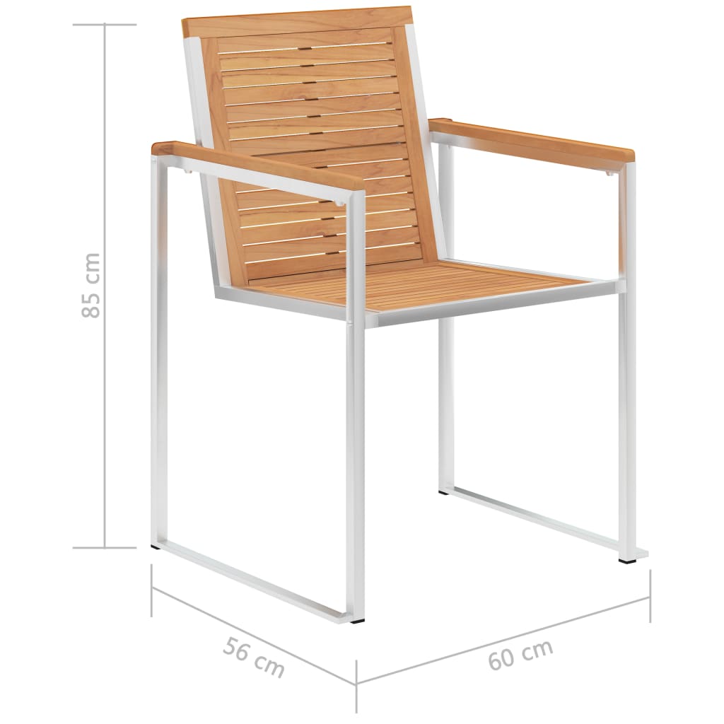 vidaXL Καρέκλες Κήπου 2 τεμ. από Μασίφ Ξύλο Teak/Ανοξείδωτο Ατσάλι