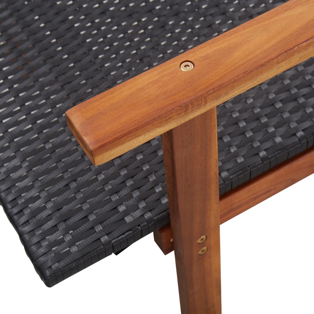 vidaXL Ξαπλώστρα Μαύρη από Συνθετικό Ρατάν και Μασίφ Ξύλο Ακακίας