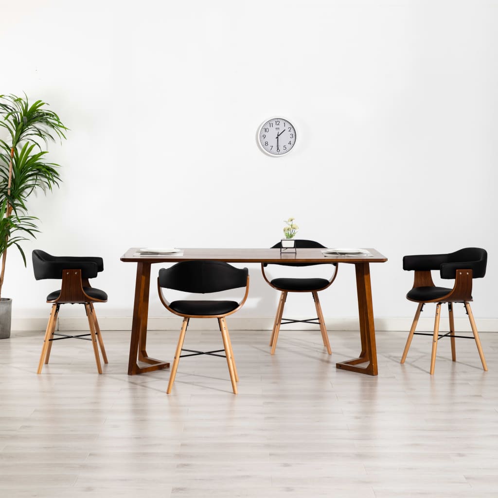 vidaXL Καρέκλες Τραπεζαρίας 4 τεμ. Μαύρες Συνθετικό Δέρμα/Λυγισμ. Ξύλο