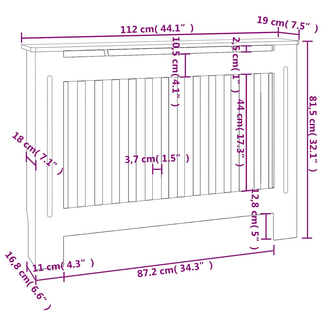 vidaXL Κάλυμμα Καλοριφέρ Γκρι 112 x 19 x 81,5 εκ. από Επεξεργασμένο Ξύλο