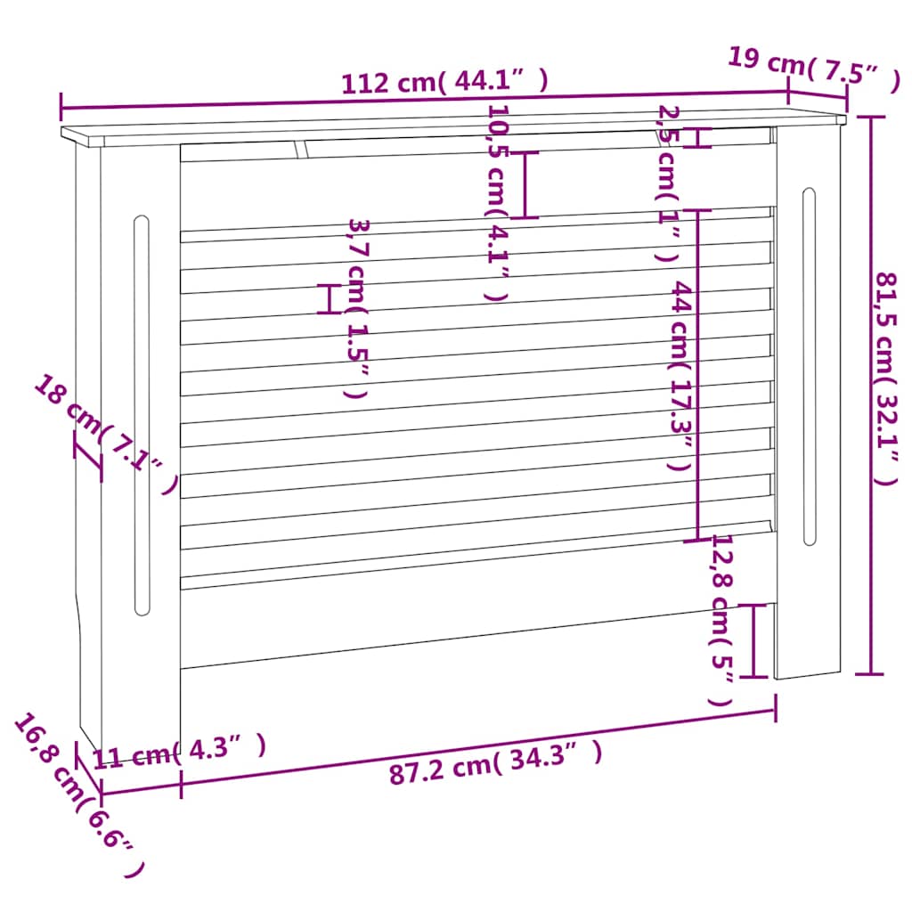 vidaXL Κάλυμμα Καλοριφέρ 112 x 19 x 81,5 εκ. από MDF