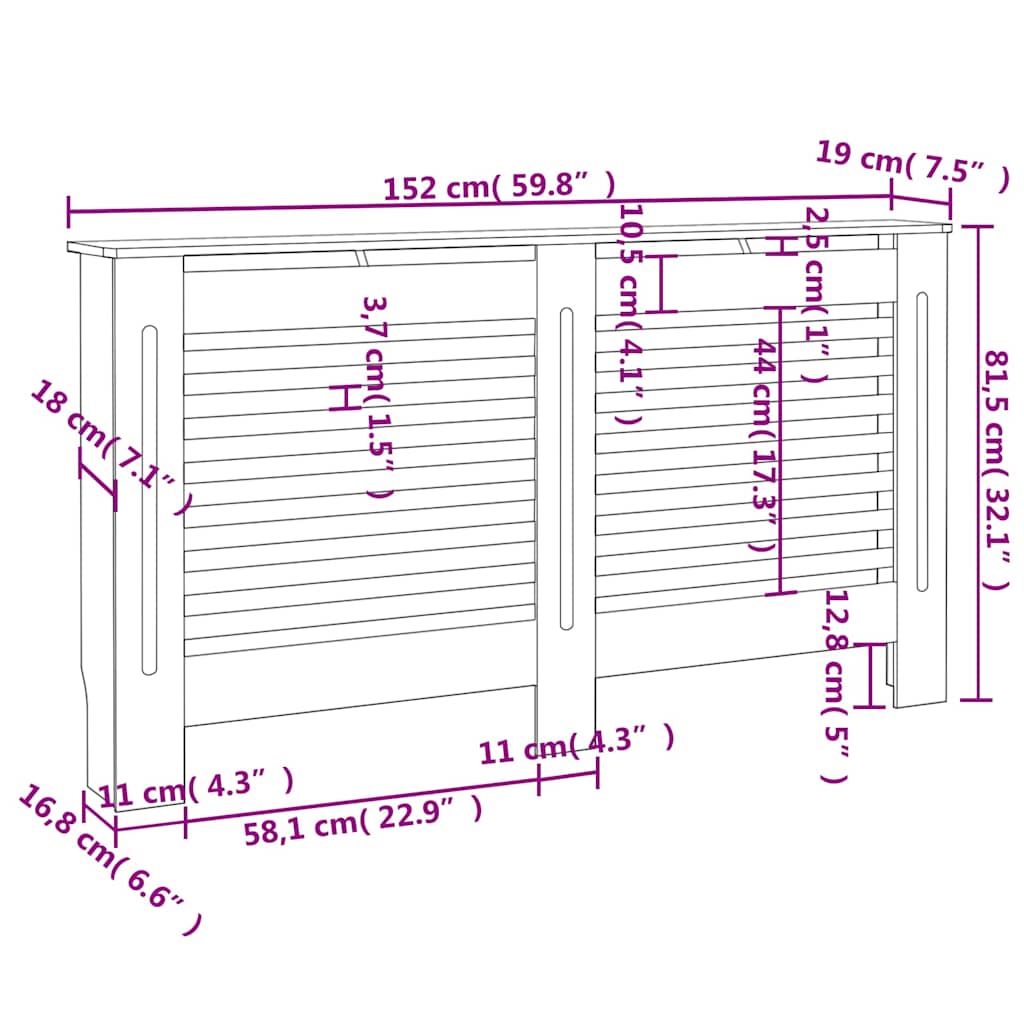 vidaXL Κάλυμμα Καλοριφέρ Ανθρακί 152 x 19 x 81,5 εκ. από MDF