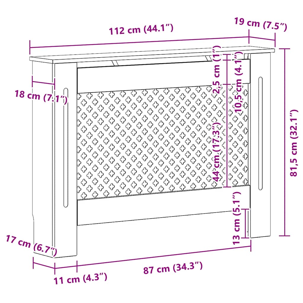 vidaXL Κάλυμμα Καλοριφέρ Ανθρακί 112 x 19 x 81,5 εκ. από MDF
