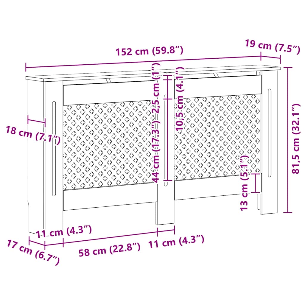 vidaXL Κάλυμμα Καλοριφέρ 152 x 19 x 81,5 εκ. από MDF