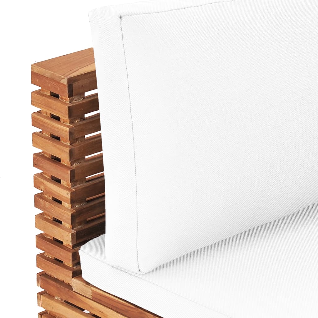 vidaXL Καναπές Κήπου Μεσαίος από Μασίφ Ξύλο Teak με Κρεμ Μαξιλάρι