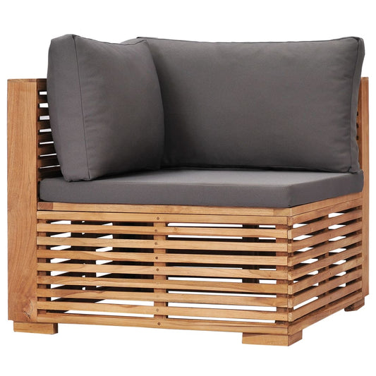 vidaXL Καναπές Κήπου Γωνιακός από Μασίφ Ξύλο Teak με Γκρι Μαξιλάρι