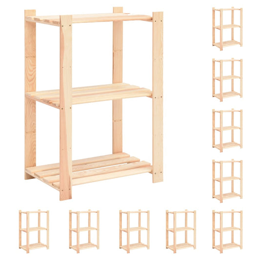 vidaXL Ραφιέρες 3 Επιπέδων 10 τεμ 150 κ. 60x38x90 εκ Μασίφ Ξύλο Πεύκου