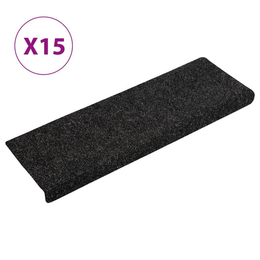 vidaXL Πατάκια Σκαλιών Αυτοκόλλητα 15 τεμ. 65x21x4 εκ. Μαύρα Ορθογώνια Άκρη