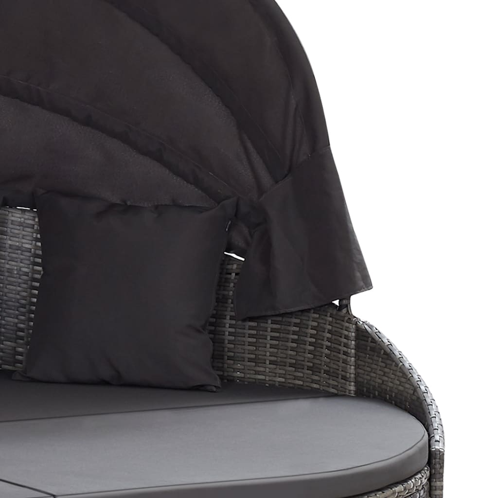 vidaXL Ξαπλώστρα Διπλή Γκρι από Συνθετικό Ρατάν με Τέντα