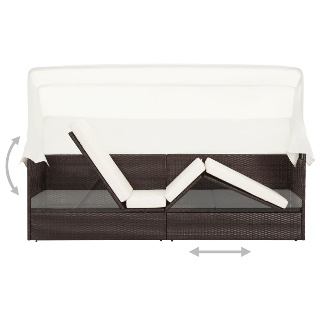 vidaXL Καναπές Κήπου Καφέ από Συνθετικό Ρατάν με Σκίαστρο