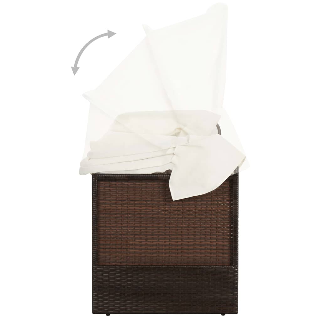 vidaXL Καναπές Κήπου Καφέ από Συνθετικό Ρατάν με Σκίαστρο