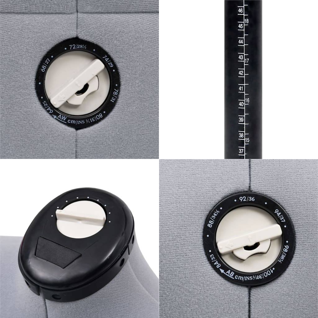 vidaXL Κούκλα Ραπτικής Ρυθμιζόμενη Γυναικεία Γκρι S Μέγεθος 33-40