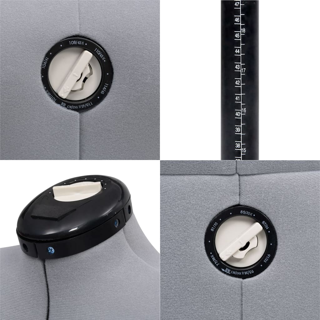 vidaXL Κούκλα Ραπτικής Ρυθμιζόμενη Γυναικεία Γκρι Μ Μέγεθος 40-46