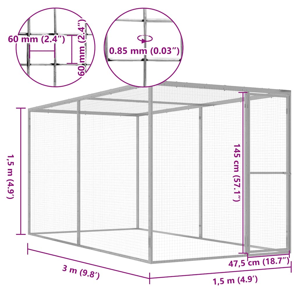 vidaXL Κλουβί Γάτας 3 x 1,5 x 1,5 μ. από Γαλβανισμένο Χάλυβα