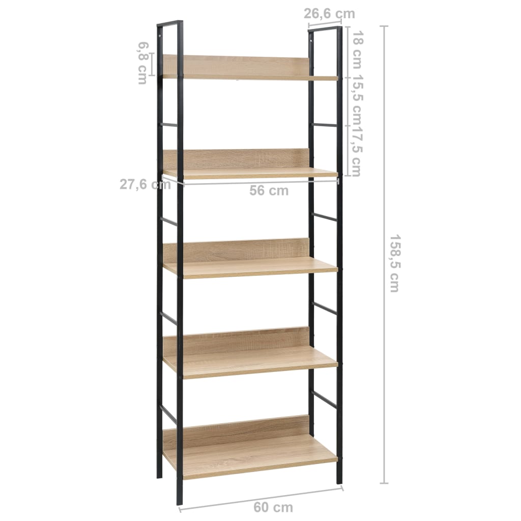vidaXL Ραφιέρα 5 Επιπέδων Δρυς 60x27,6x158,5 εκ. Επεξεργασμένο Ξύλο