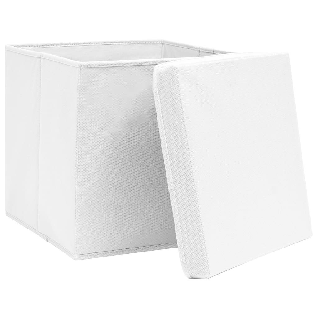 vidaXL Κουτιά Αποθήκευσης με Καπάκια 10τεμ Λευκά 32x32x32εκ Υφασμάτινα