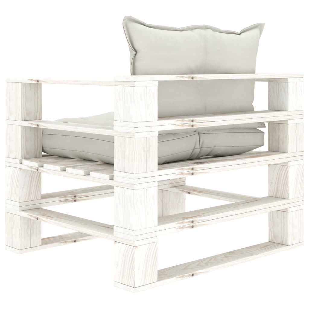 vidaXL Καναπές Κήπου από Παλέτες Ξύλινος με Μπεζ Μαξιλάρια