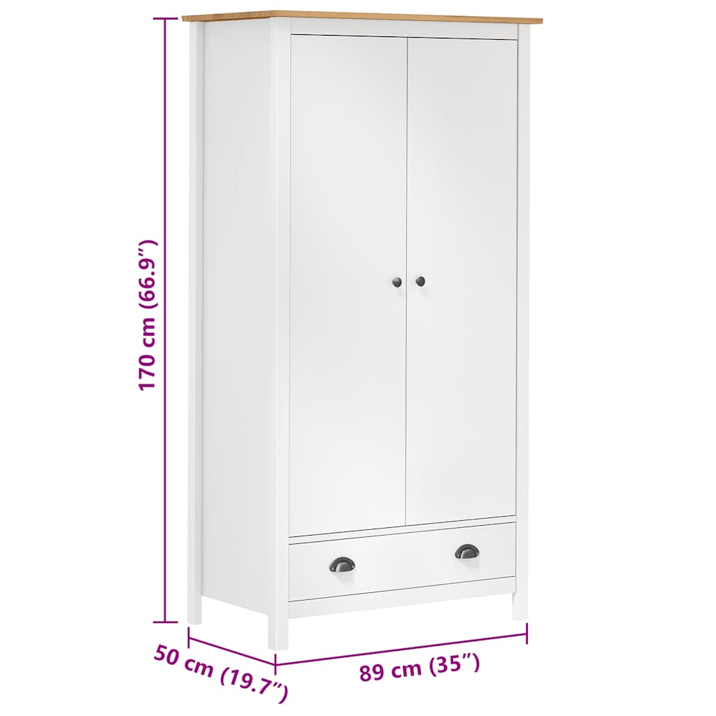 vidaXL Ντουλάπα Hill Δίφυλλη Λευκή 89x50x170 εκ. Μασίφ Ξύλο Πεύκου