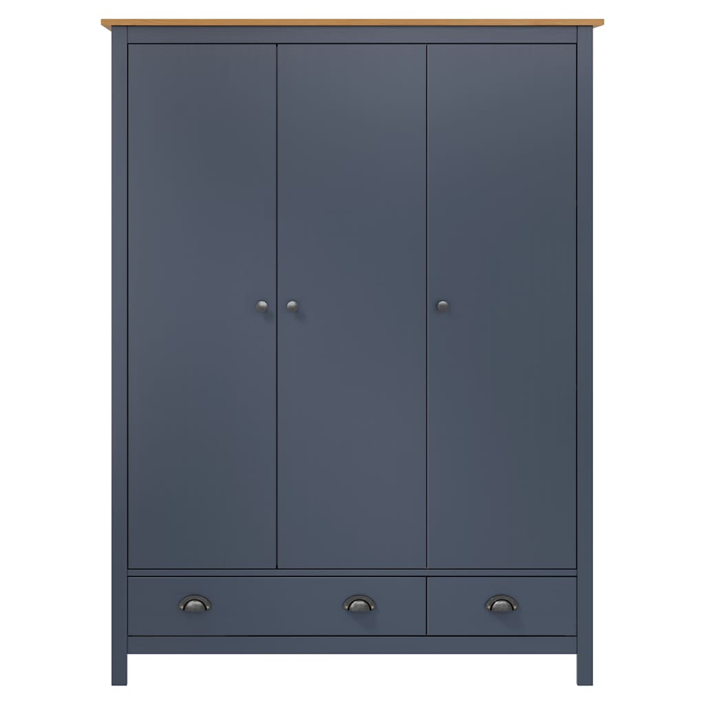 vidaXL Ντουλάπα Hill Τρίφυλλη Γκρι 127x50x170 εκ. Μασίφ Ξύλο Πεύκου