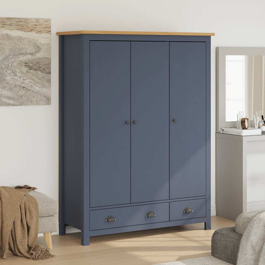 vidaXL Ντουλάπα Hill Τρίφυλλη Γκρι 127x50x170 εκ. Μασίφ Ξύλο Πεύκου