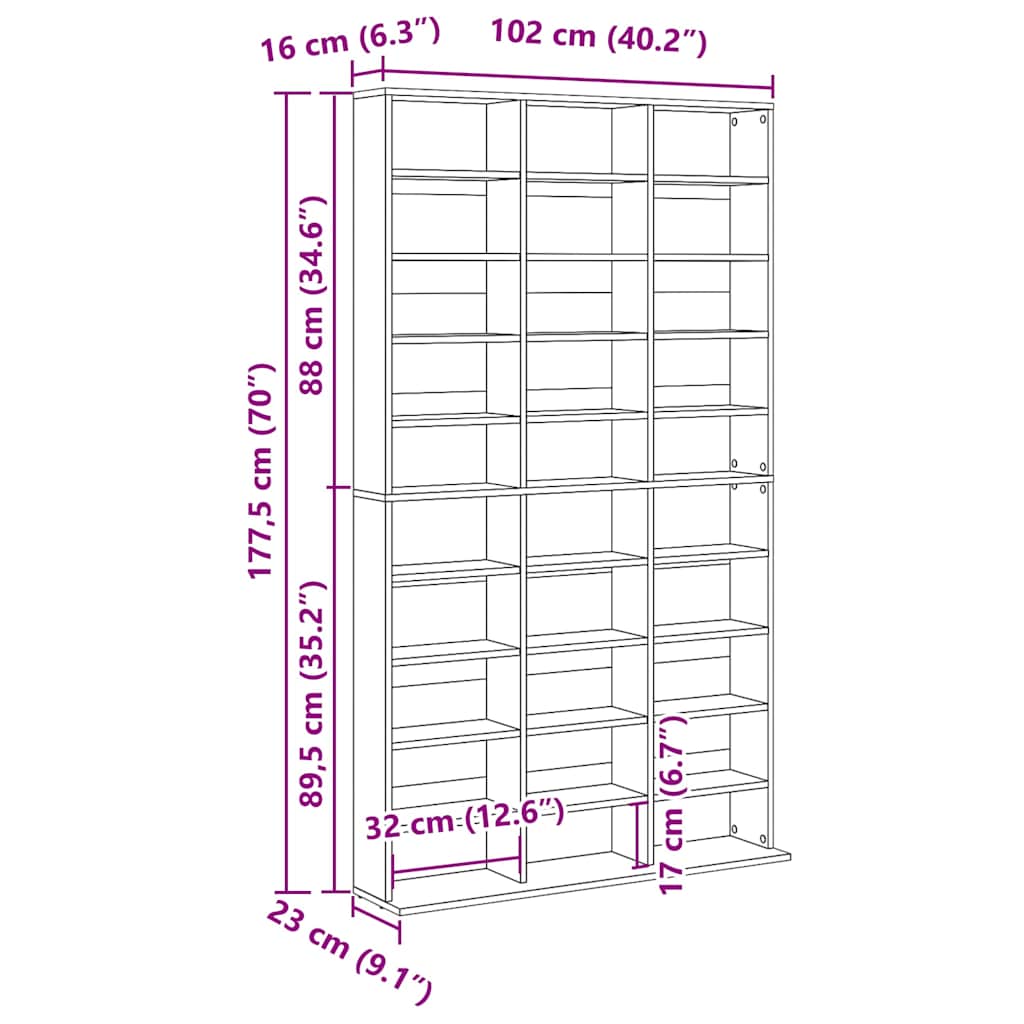 vidaXL Έπιπλο για CD Γκρι Σκυρ. 102x16x177,5εκ. από Επεξεργασμένο Ξύλο
