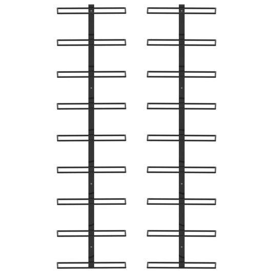 vidaXL Βάσεις Κρασιών Τοίχου 2 τεμ. για 18 Φιάλες Μαύρες Σιδερένιες