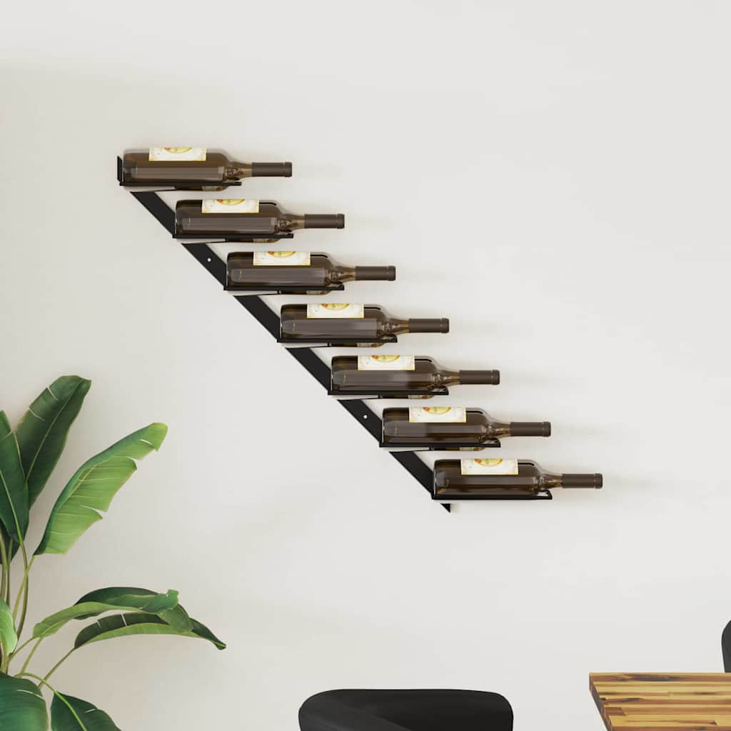 vidaXL Βάση Κρασιών Τοίχου για 7 Φιάλες Μαύρη Μεταλλική