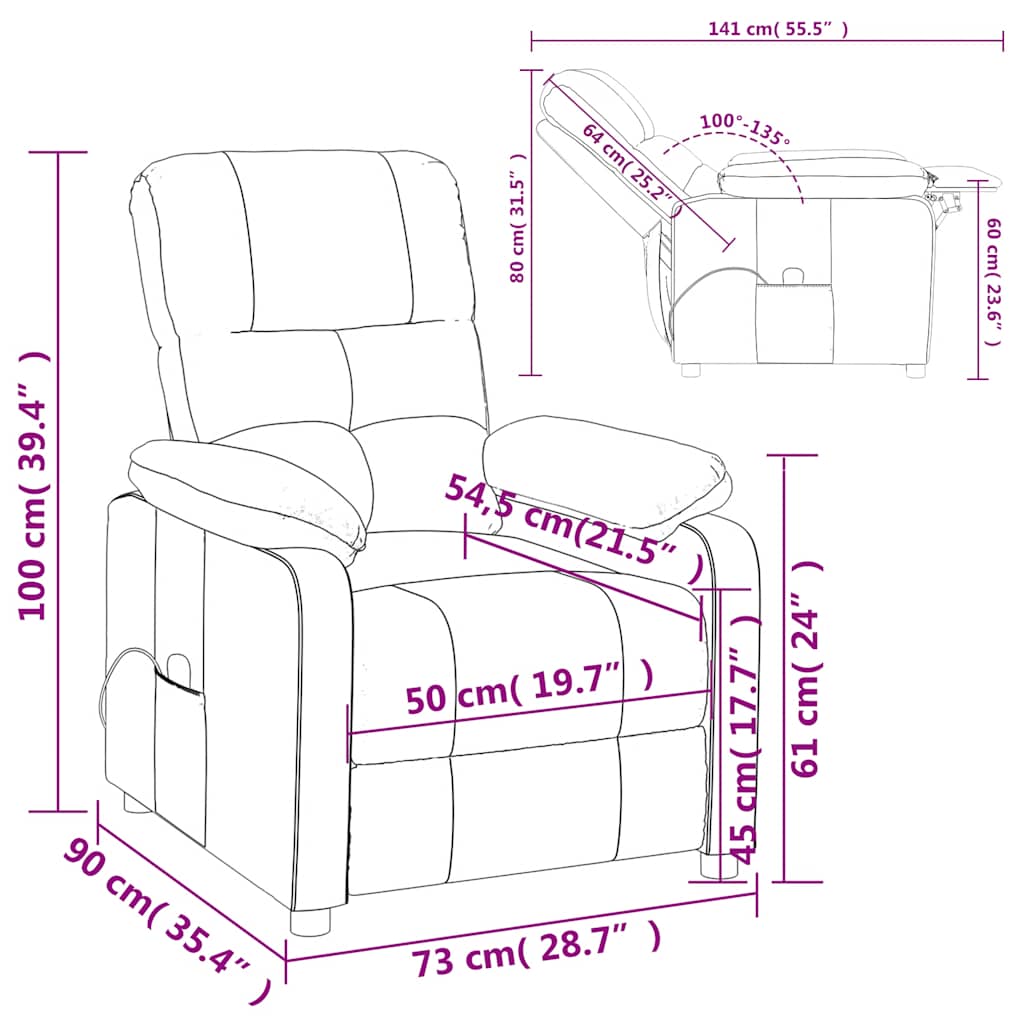 vidaXL Πολυθρόνα Μασάζ Σκούρο Καφέ Υφασμάτινη