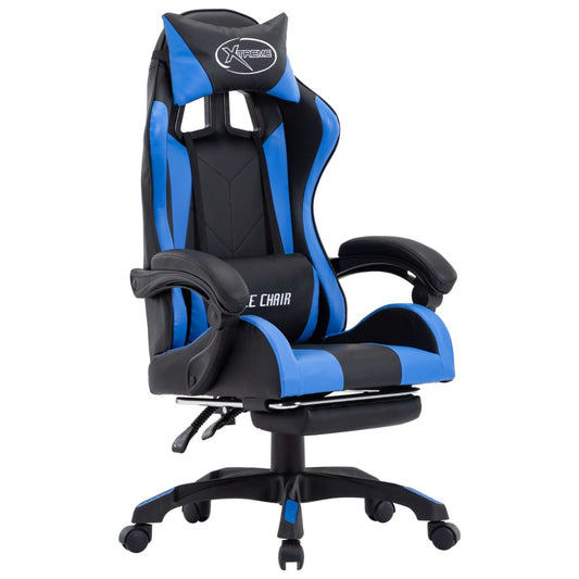vidaXL Καρέκλα Racing με Υποπόδιο Μπλε/Μαύρη από Συνθετικό Δέρμα
