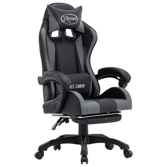 vidaXL Καρέκλα Racing με Υποπόδιο Γκρι/Μαύρη από Συνθετικό Δέρμα