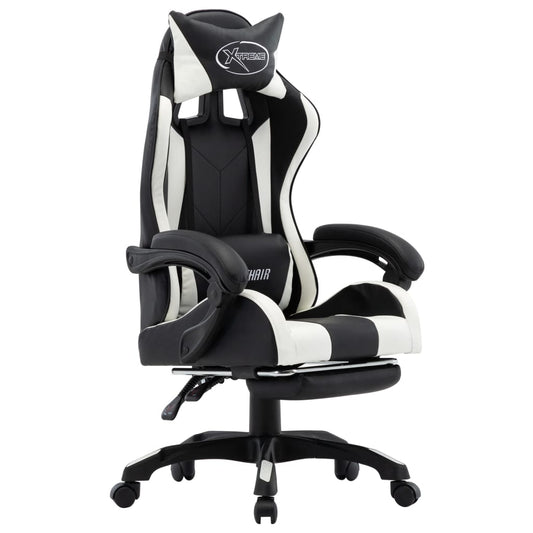 vidaXL Καρέκλα Racing με Υποπόδιο Λευκή/Μαύρη από Συνθετικό Δέρμα