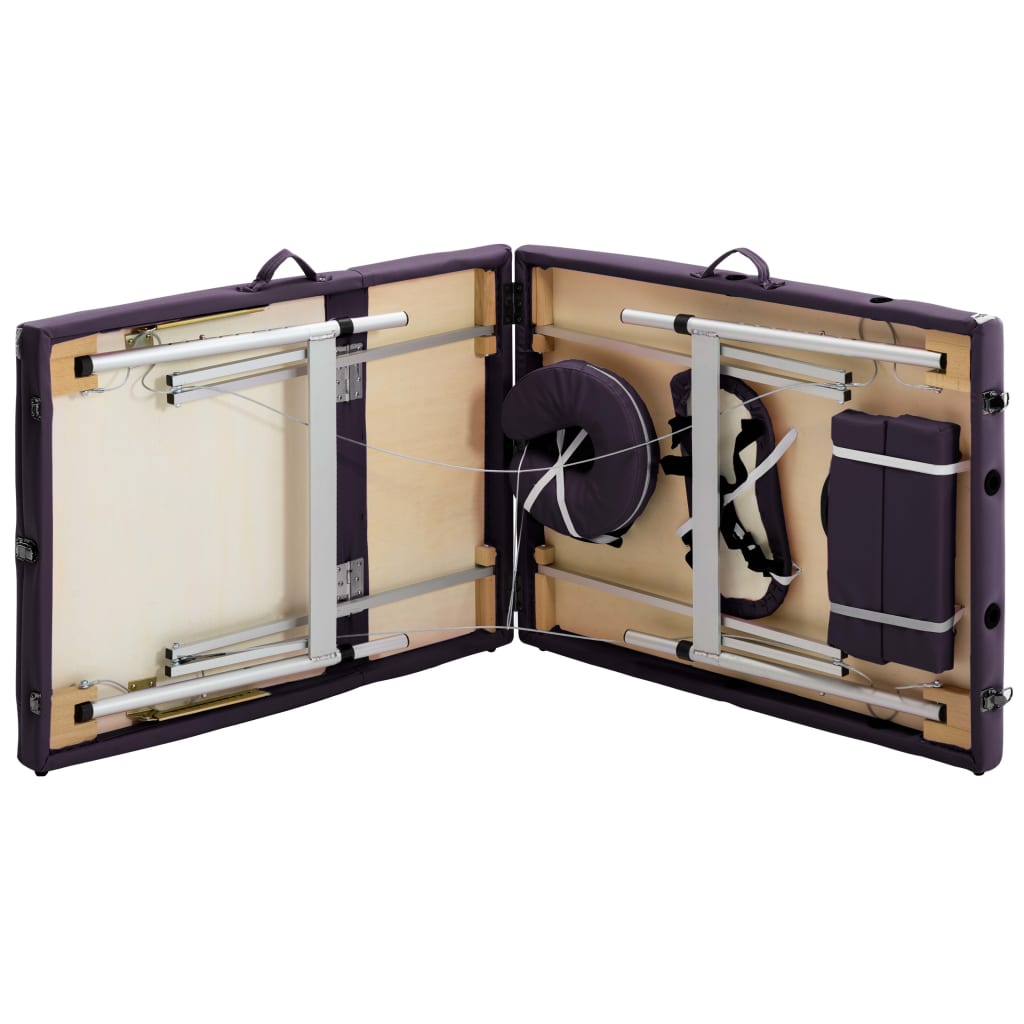 vidaXL Κρεβάτι Μασάζ Πτυσσόμενο 3 Θέσεων Μοβ από Αλουμίνιο