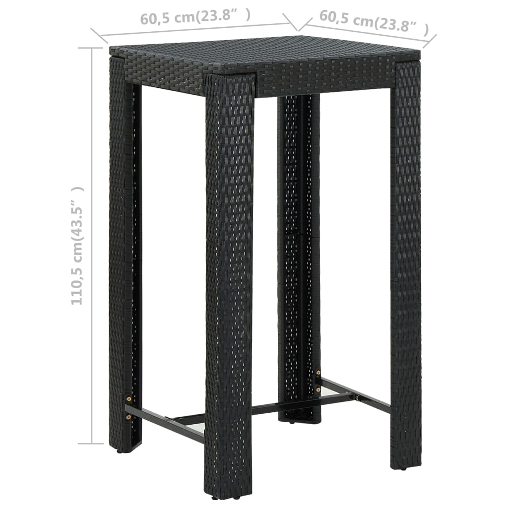 vidaXL Τραπέζι Μπαρ Κήπου Μαύρο 60,5x60,5x110,5 εκ. Συνθετικό Ρατάν