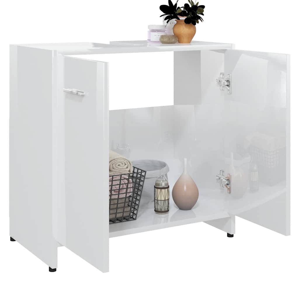 vidaXL Ντουλάπι Νιπτήρα Γυαλιστερό Λευκό 60 x 33 x 61 εκ. Επεξ. Ξύλο