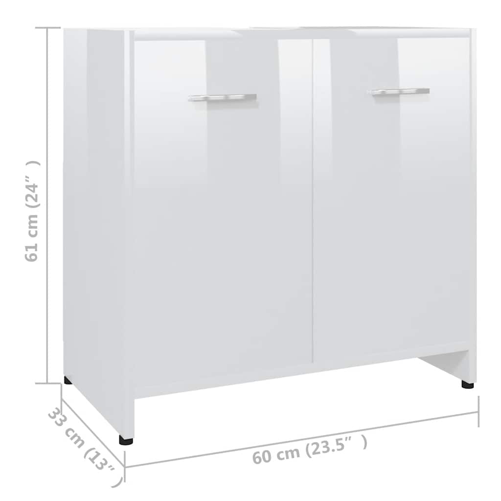 vidaXL Ντουλάπι Νιπτήρα Γυαλιστερό Λευκό 60 x 33 x 61 εκ. Επεξ. Ξύλο