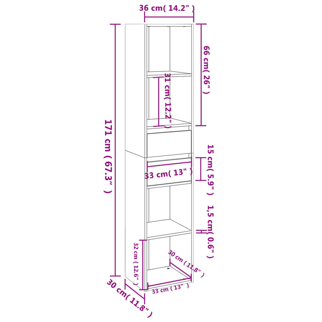 vidaXL Βιβλιοθήκη Χρώμα Sonoma Δρυς 36 x 30 x 171 εκ. από Επεξ. Ξύλο