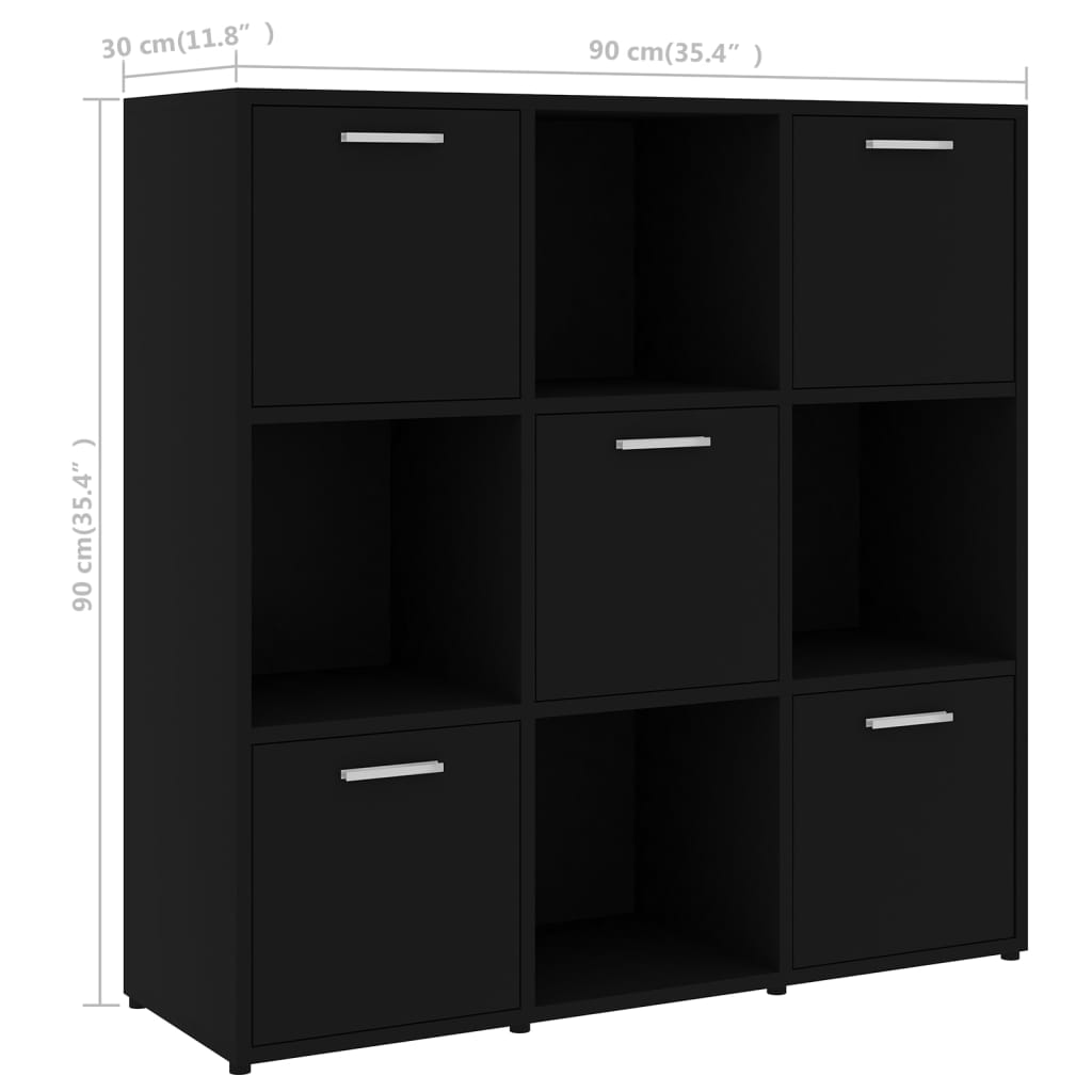 vidaXL Βιβλιοθήκη Μαύρη 90 x 30 x 90 εκ. από Επεξ. Ξύλο