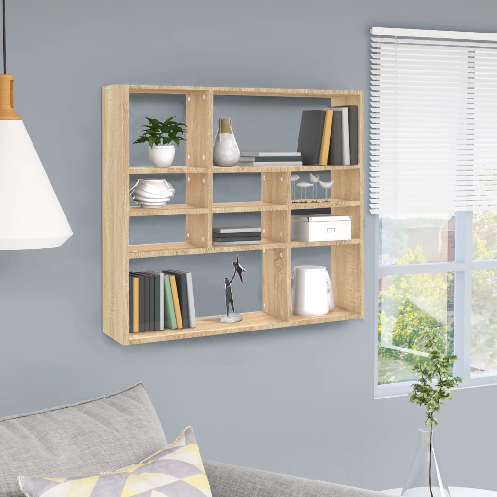 vidaXL Ραφιέρα Τοίχου Sonoma Δρυς 90 x 16 x 78 εκ. από Επεξ. Ξύλο