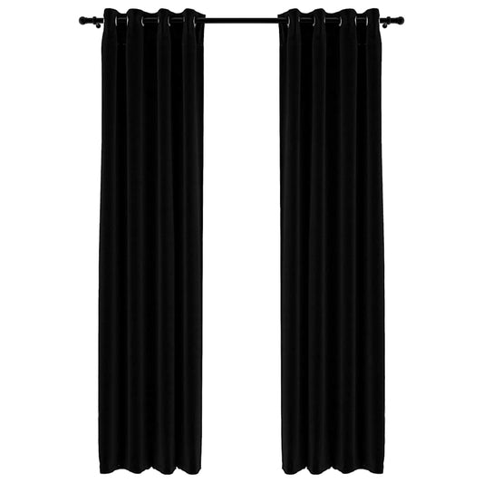 vidaXL Κουρτίνες Συσκότ. με Τρουκς/Όψη Λινού 2 τεμ. Μαύρες 140x225 εκ