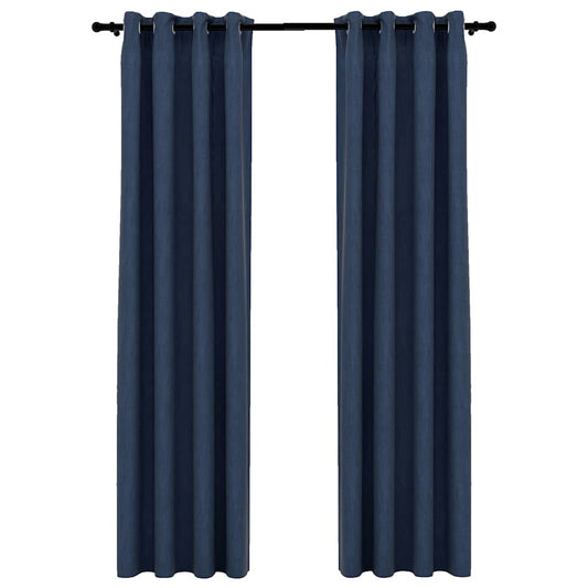 vidaXL Κουρτίνες Συσκότισης με Τρουκς/Όψη Λινού 2 τεμ. Μπλε 140x245 εκ
