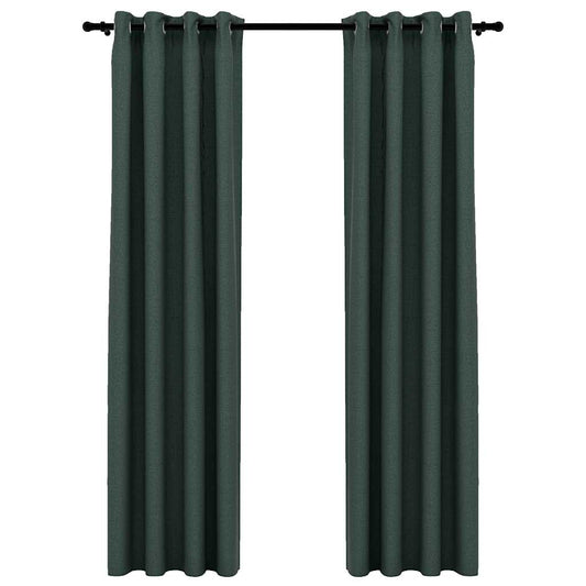 vidaXL Κουρτίνες Συσκότ. με Τρουκς/Όψη Λινού 2 τεμ Πράσινες 140x225 εκ