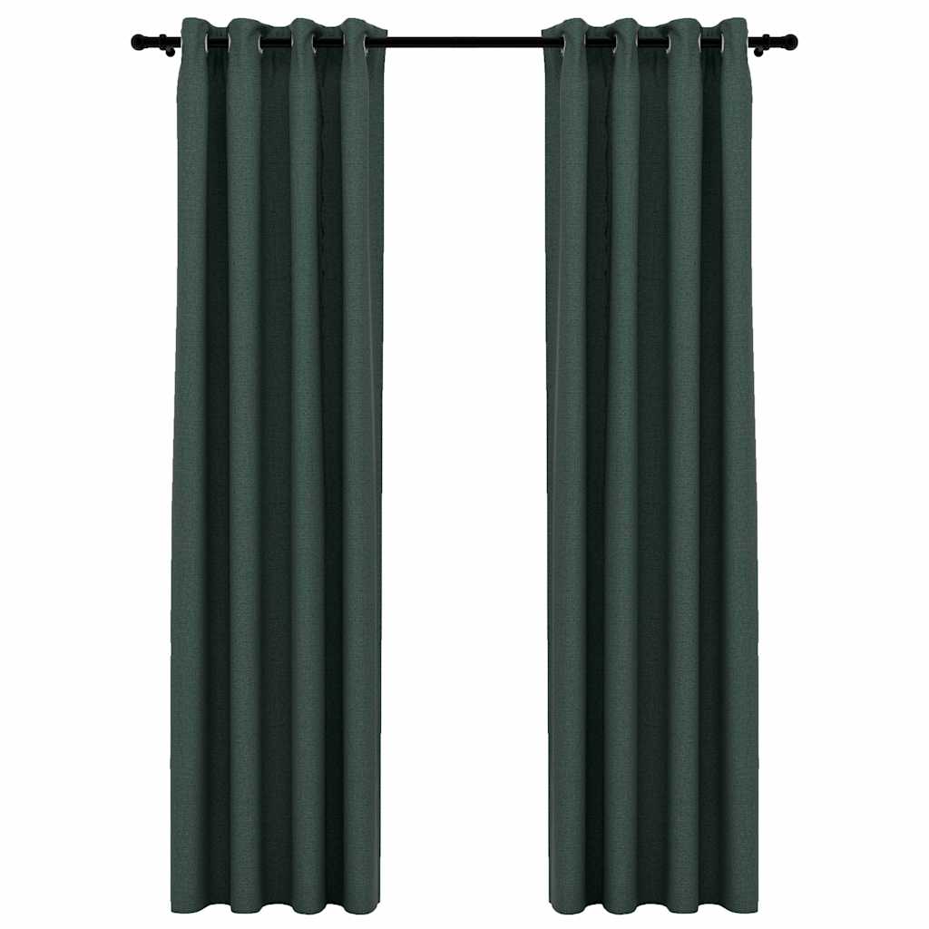 vidaXL Κουρτίνες Συσκότ. με Τρουκς/Όψη Λινού 2 τεμ Πράσινες 140x245 εκ