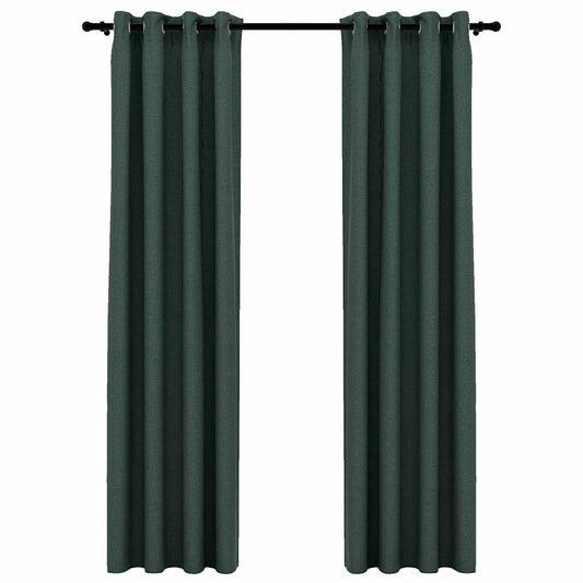 vidaXL Κουρτίνες Συσκότ. με Τρουκς/Όψη Λινού 2 τεμ Πράσινες 140x245 εκ