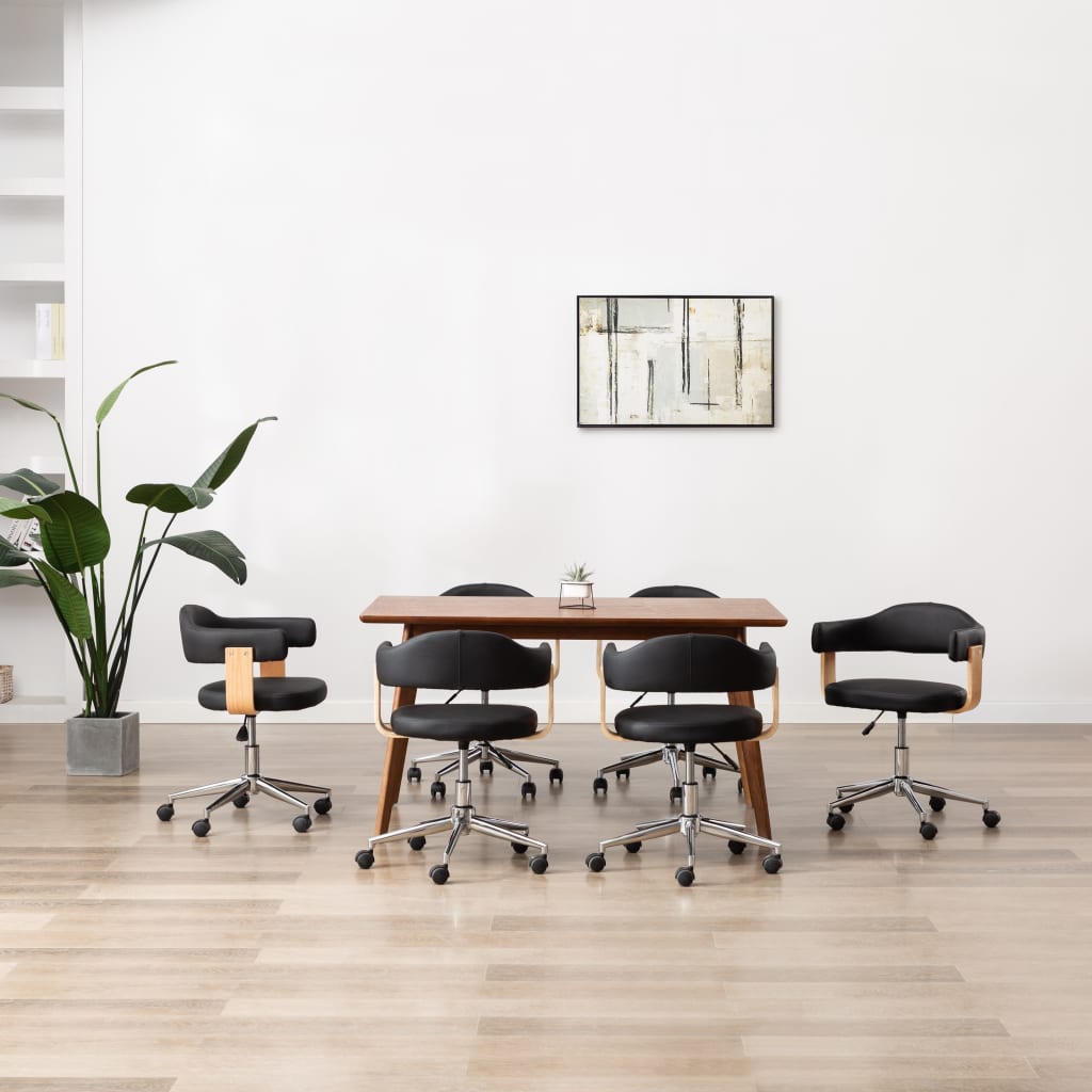 vidaXL Καρέκλες Τραπεζαρίας Περιστρεφόμενες 6 τεμ. Μαύρες Δερματίνη