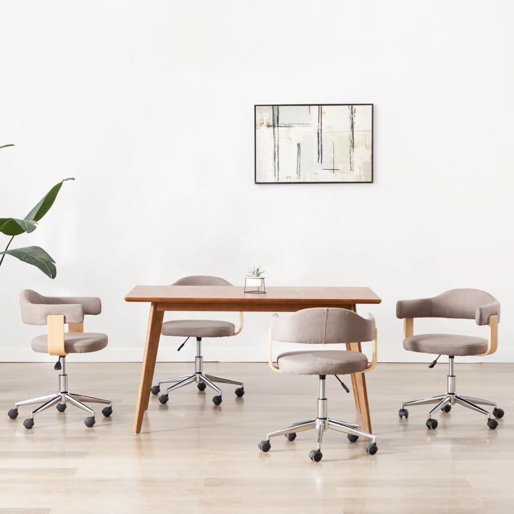 vidaXL Καρέκλες Τραπεζαρίας Περιστρ. 4 τεμ. Taupe Λυγ. Ξύλο / Ύφασμα