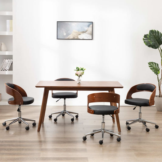 vidaXL Καρέκλες Τραπ. Περιστρ. 4 τεμ. Μαύρες Λυγ. Ξύλο/Συνθ. Δέρμα