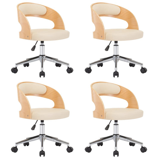vidaXL Περιστρεφ. Καρέκλες Τραπεζαρίας 4 τεμ. Κρεμ Ξύλο/Συνθ. Δέρμα