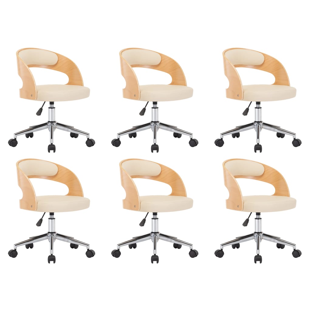 vidaXL Περιστρεφ. Καρέκλες Τραπεζαρίας 6 τεμ. Κρεμ Ξύλο/Συνθ. Δέρμα