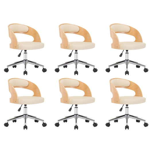 vidaXL Περιστρεφ. Καρέκλες Τραπεζαρίας 6 τεμ. Κρεμ Ξύλο/Συνθ. Δέρμα