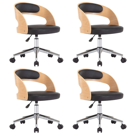 vidaXL Καρέκλες Τραπ. Περιστρ. 4 τεμ. Μαύρες Λυγ. Ξύλο/Συνθ. Δέρμα